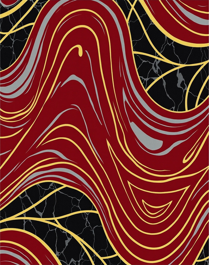 Crimson Gold Swirl Marble Pattern Rug