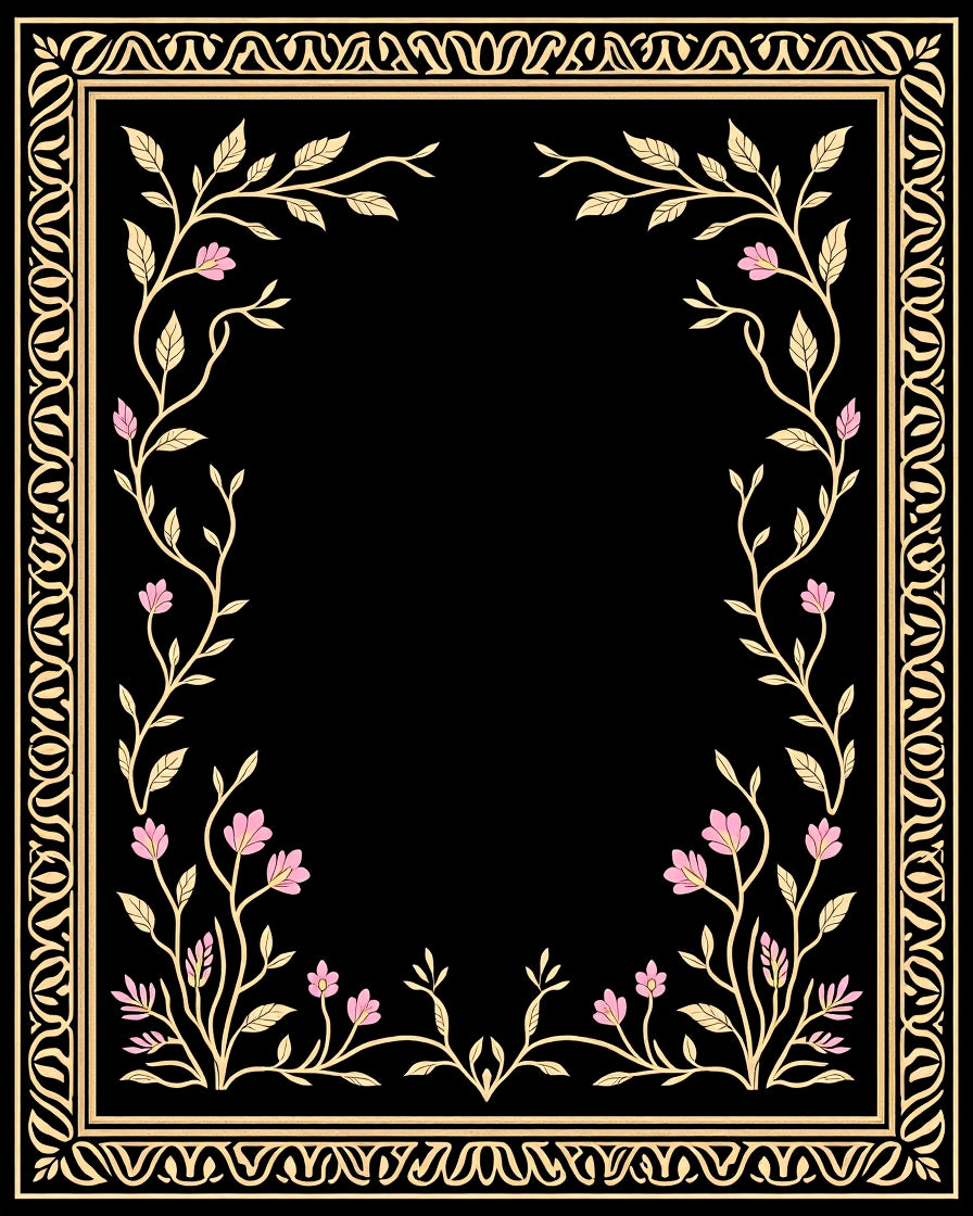 Botanical Vine Framed Floral Pattern Rug