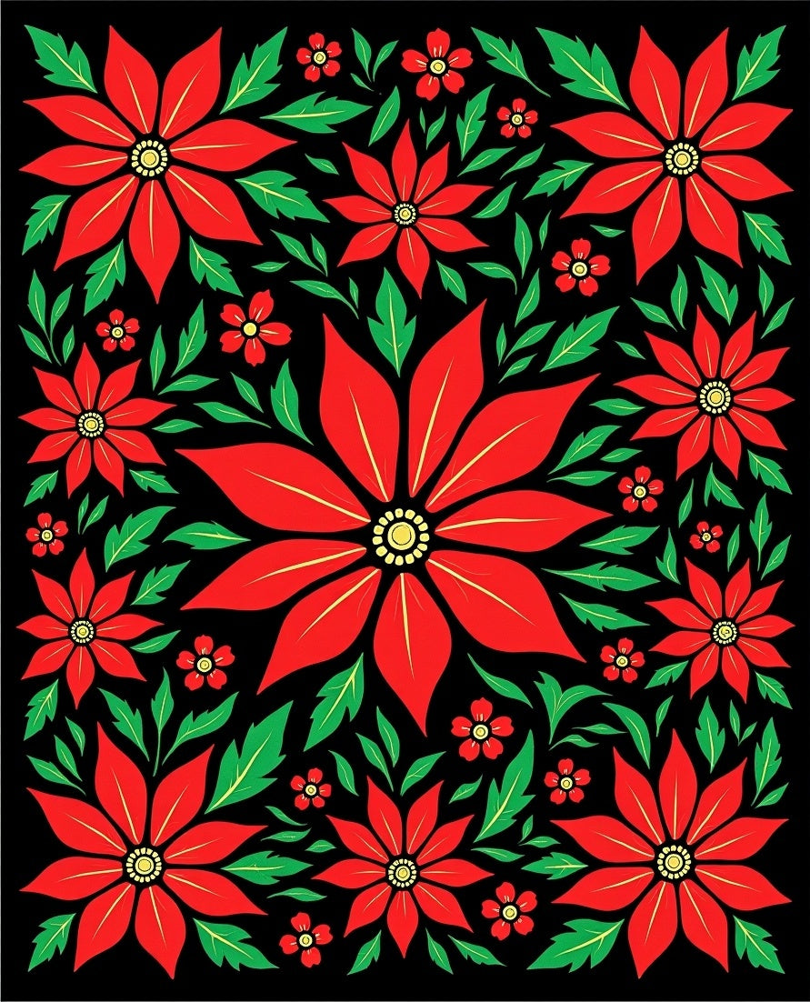 Vibrant Red Poinsettia Floral Collage Rug