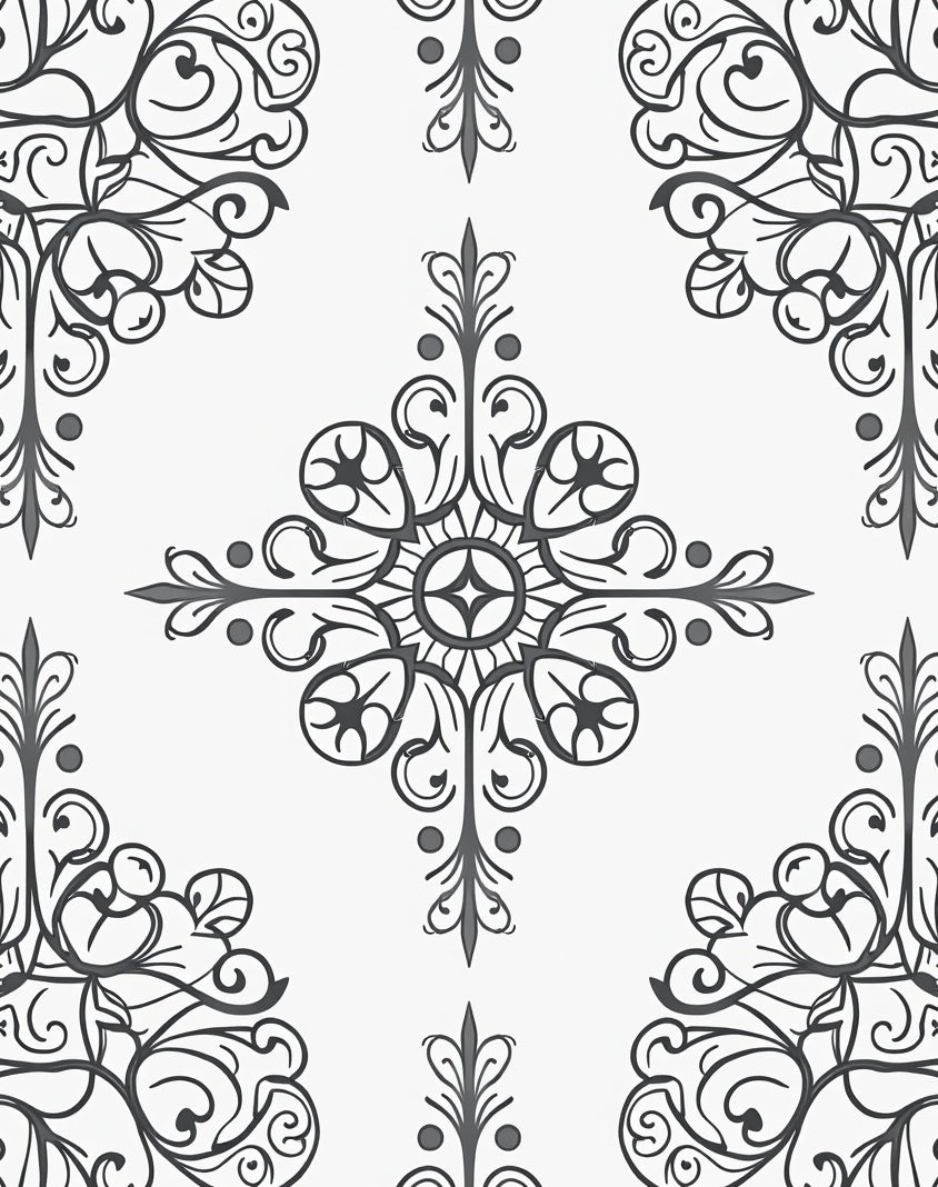Ornate Scrollwork Symmetry Design Rug