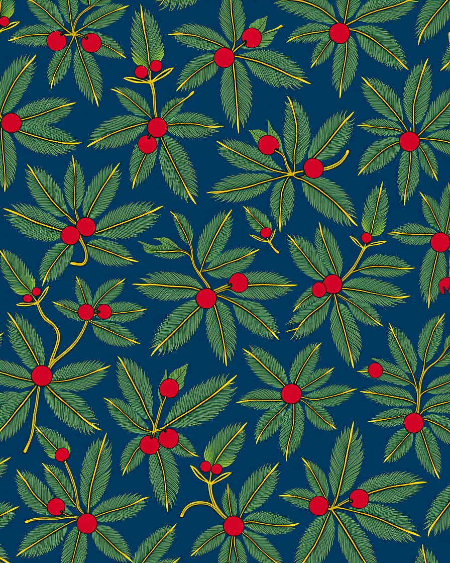 Foliage Red Berry Deep Blue Rug