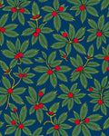 Foliage Red Berry Deep Blue Rug