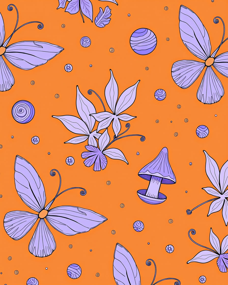 Whimsical Butterfly Mushroom Pattern Rug