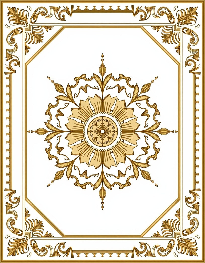 Golden Floral Medallion Border Rug