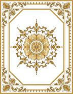 Golden Floral Medallion Border Rug