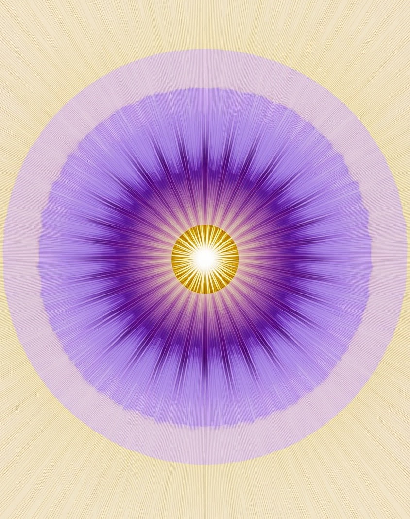 Radiant Purple Yellow Sunburst Design Rug