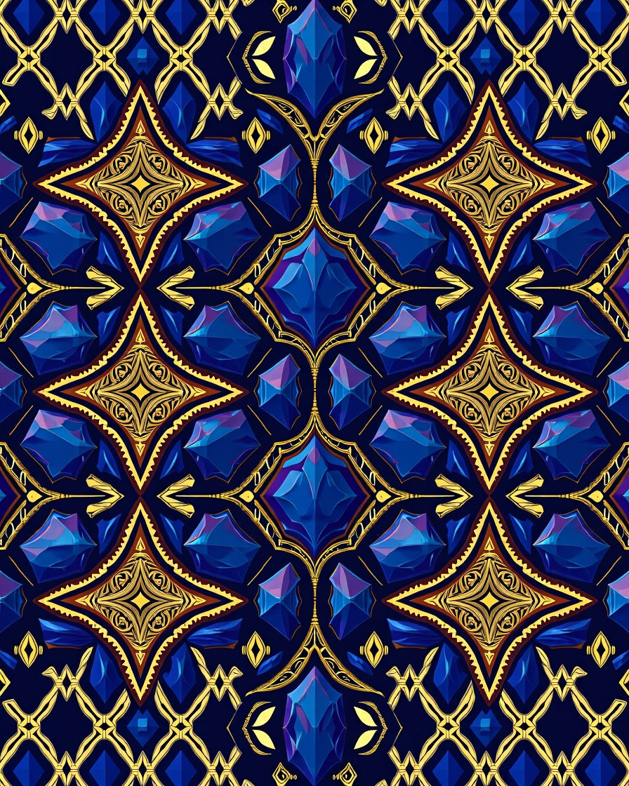 Ornate Royal Blue Gem Pattern Rug