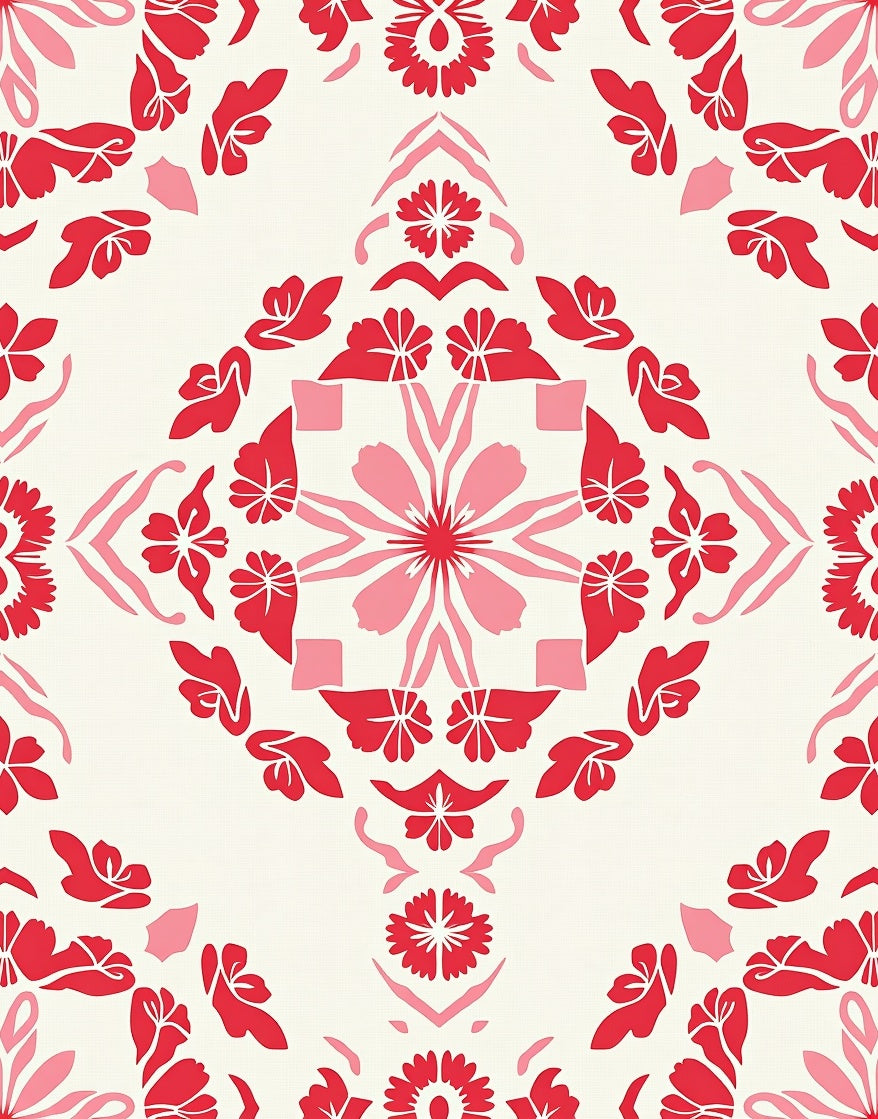 Red Pink Floral Mandala Pattern Rug