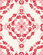 Red Pink Floral Mandala Pattern Rug