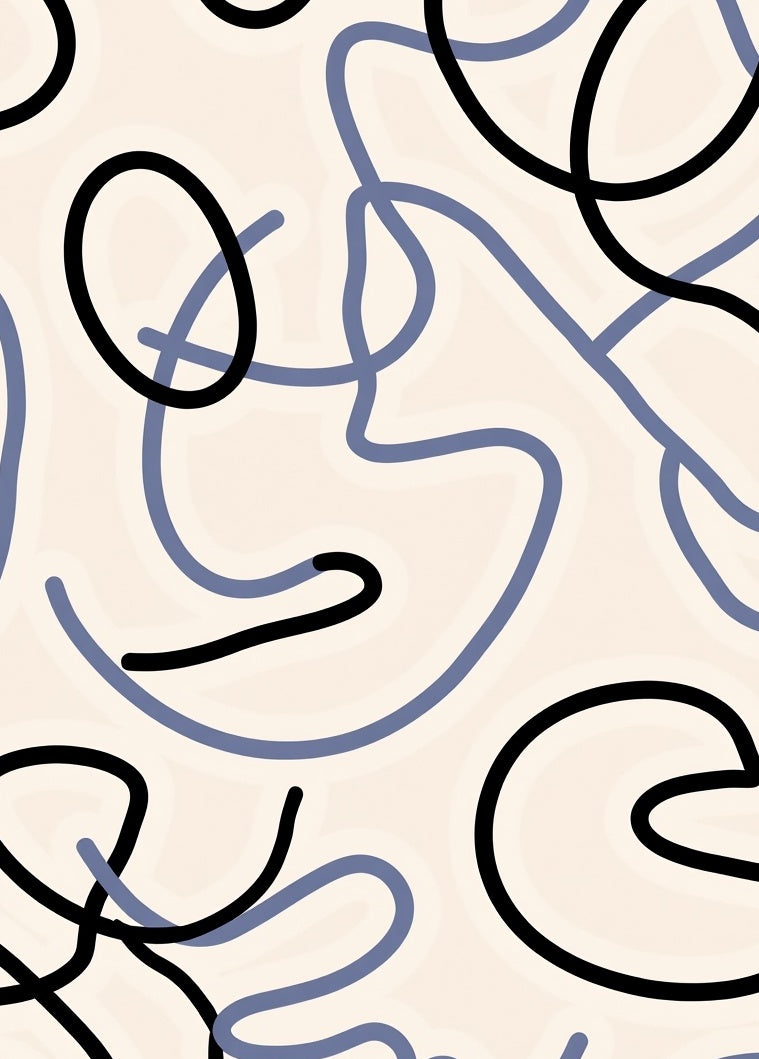 Abstract Swirl Pattern With Black Blue Lines Rug