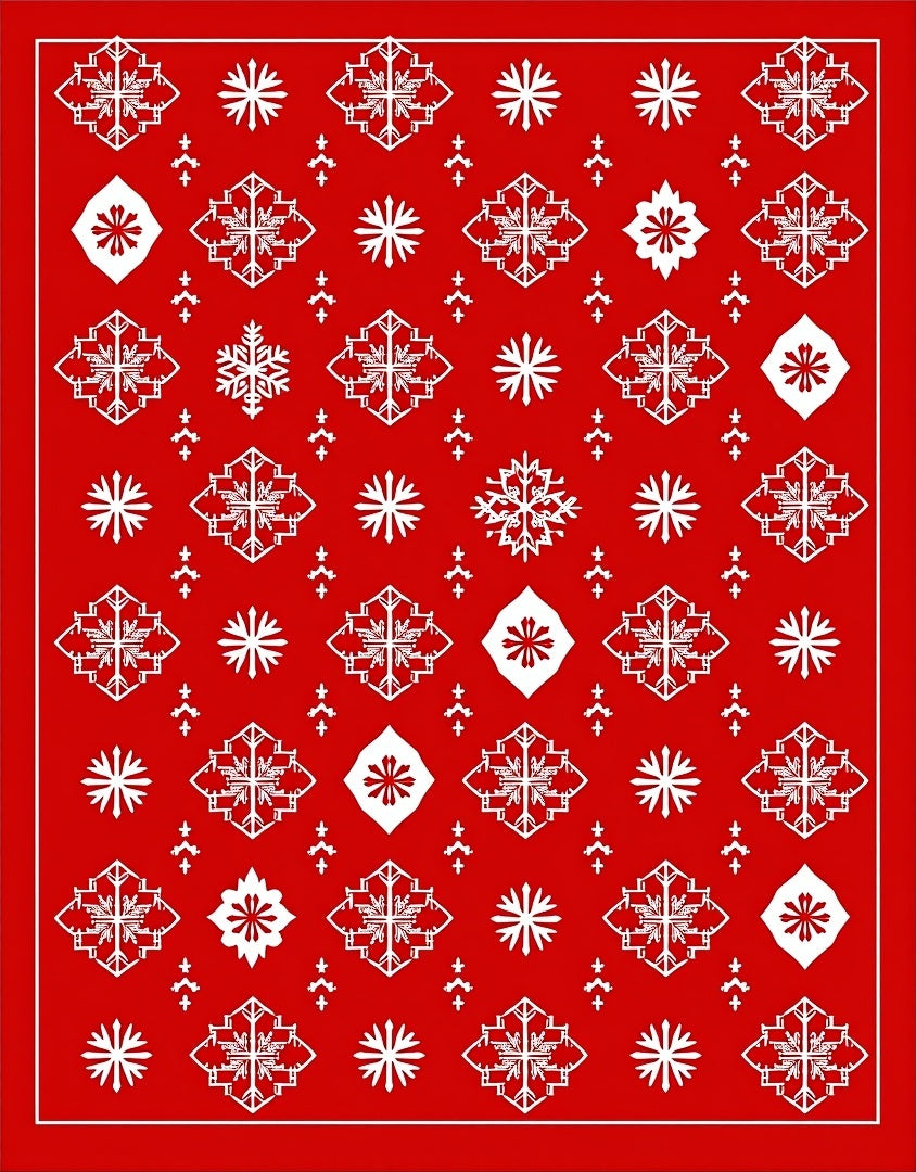 Red White Scandinavian Snowflake Pattern Rug