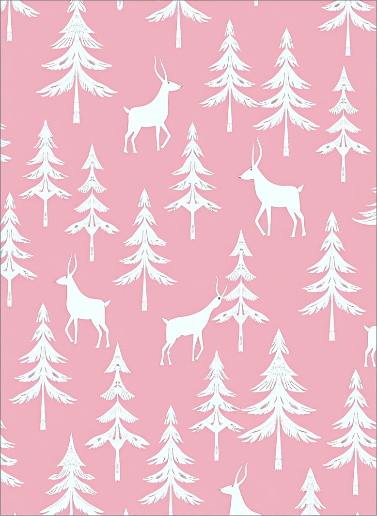 Pink Forest Deer And Pine Trees Rug