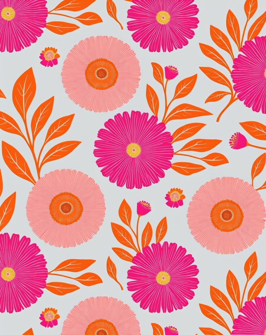 Bold Floral Print With Orange Leaves Rug