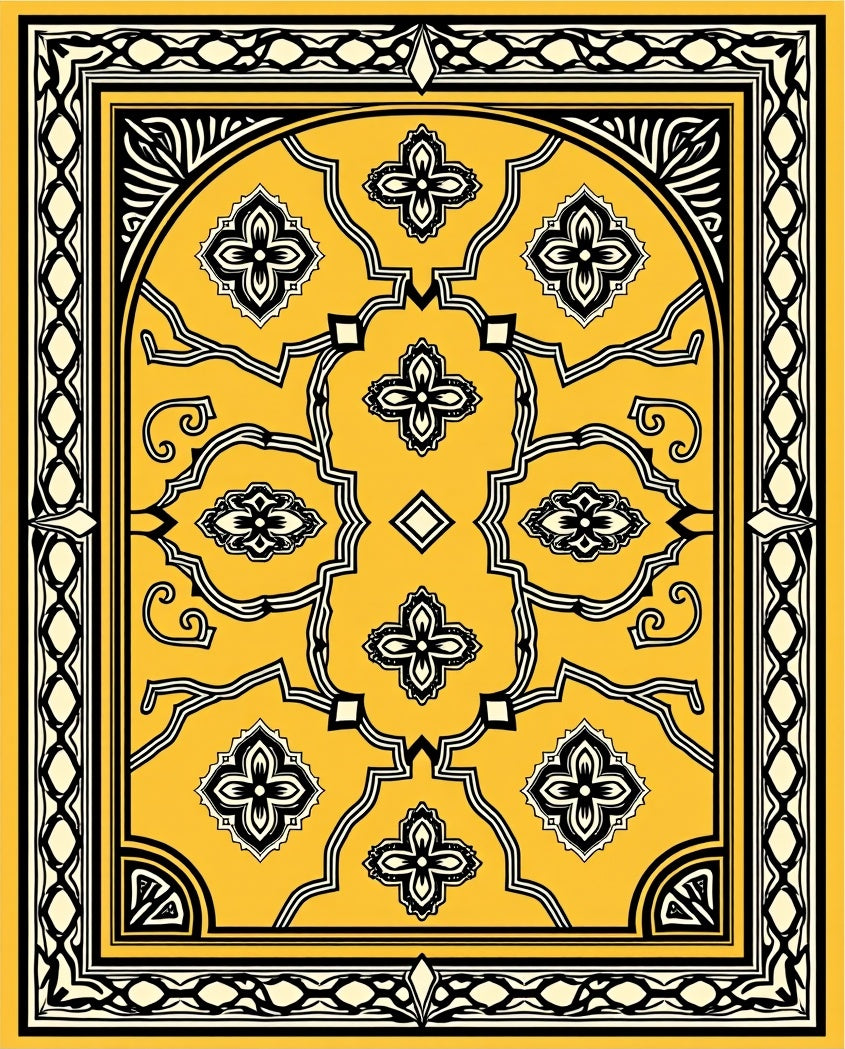 Golden Yellow Ornate Floral Scroll Rug