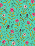 Whimsical Floral and Insect Illustration Rug