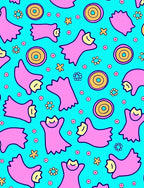 Playful Pink Creatures Floral pattern Rug