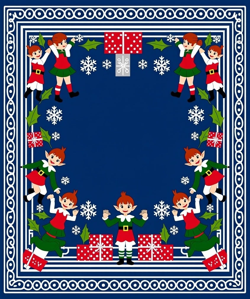 Christmas Elves Presents Snowflake Border Design Rug