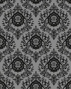 Black Gray Damask Floral Pattern Rug