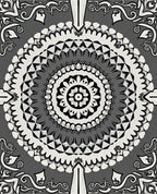 Monochromatic Intricate Radial Floral Design Rug