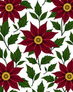 Deep Red Floral Botanical Pattern Rug