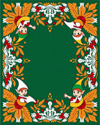 Whimsical Elf Floral Border Green Rug