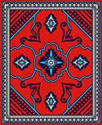 Vibrant Red Blue Geometric Floral Rug