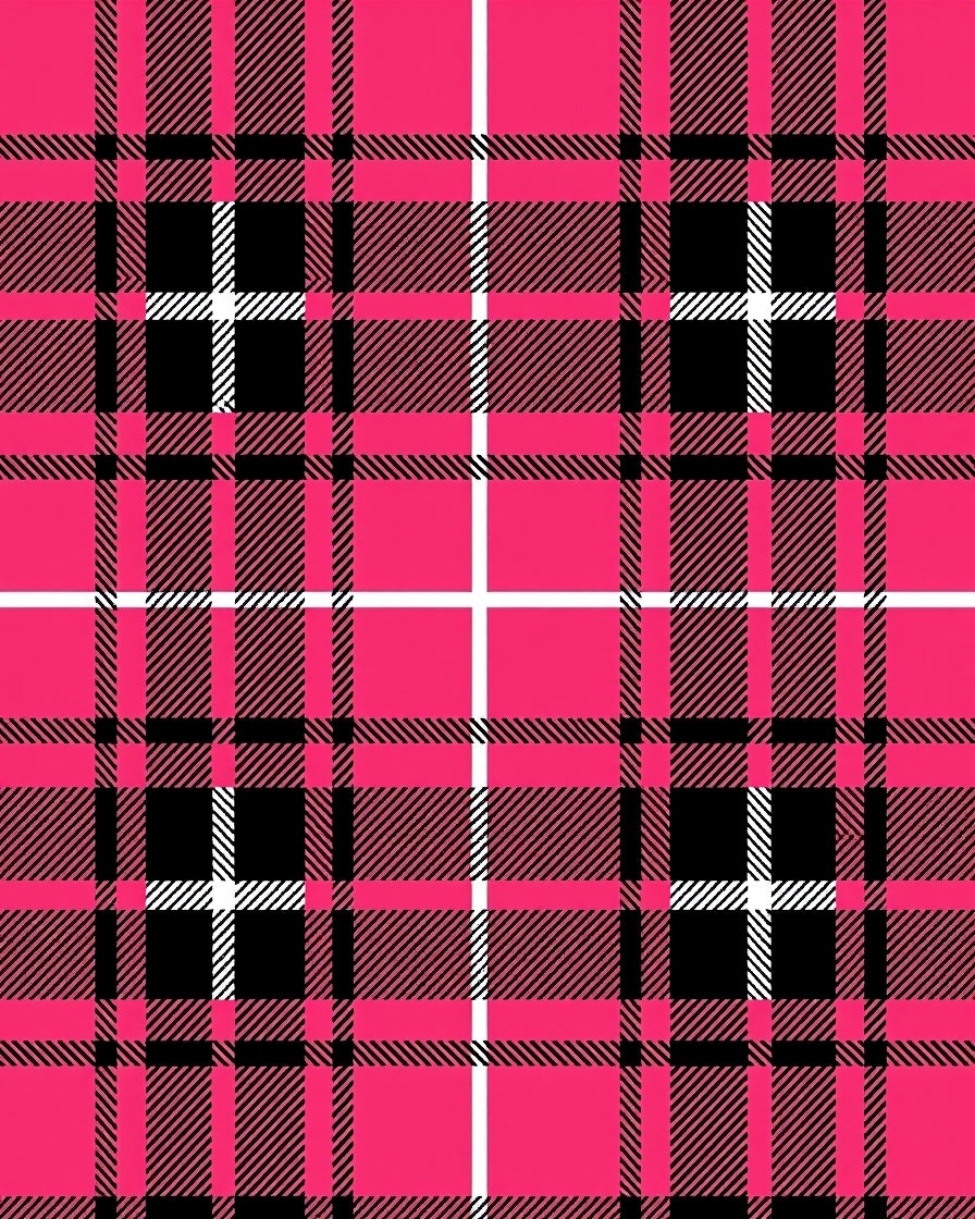 Bold Pink Black White Plaid Pattern Rug