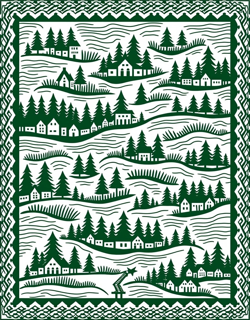 Forest Village Landscape Pattern Rug