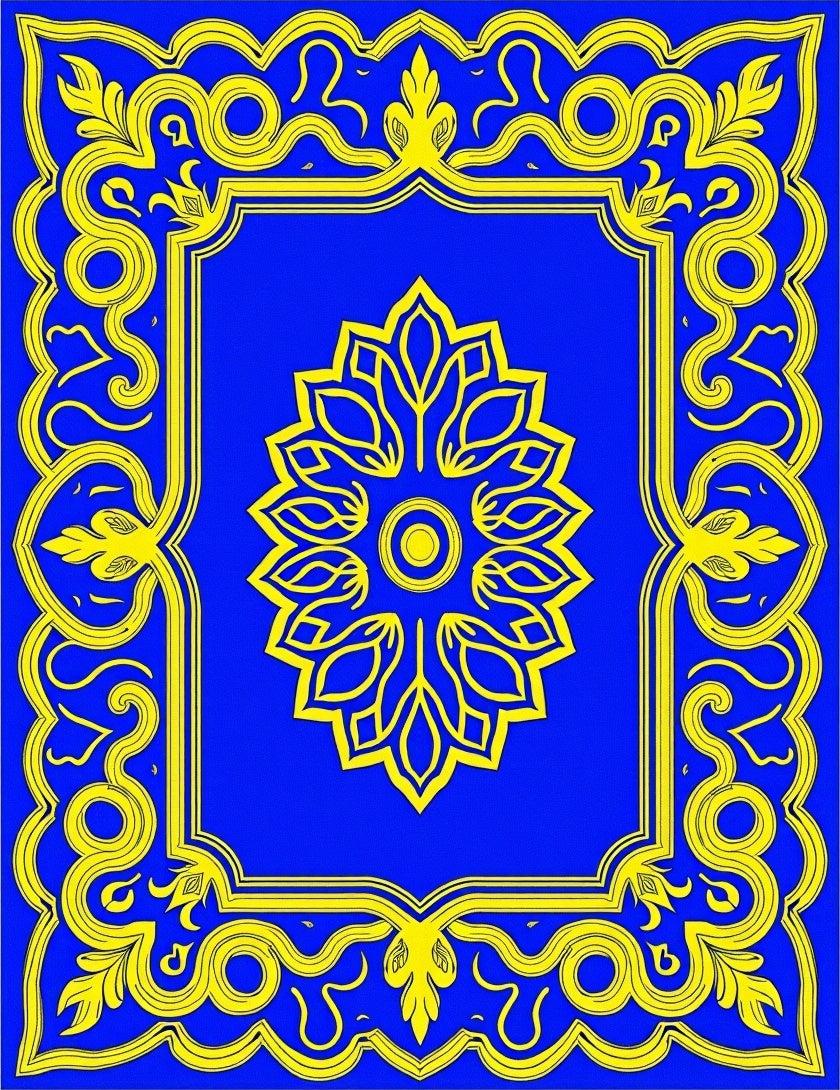 Royal Blue Yellow Floral Ornament Rug