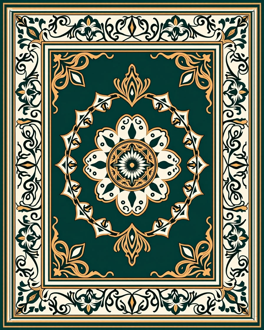 Ornate Floral Medallion With Regal Border Rug