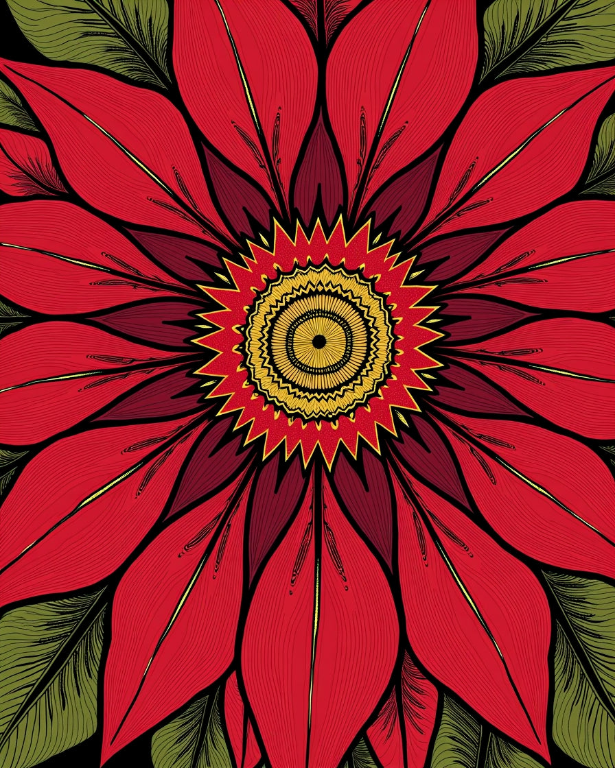 Radiant Red Flower Mandala Pattern Rug