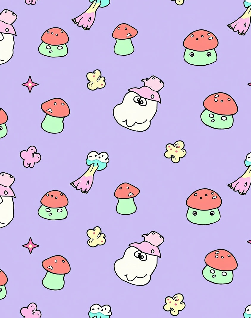 Playful Mushroom Critter Pattern Rug
