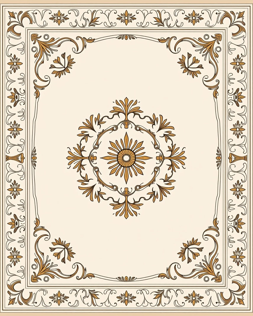 Ornate Gold Floral Scrollwork Rug