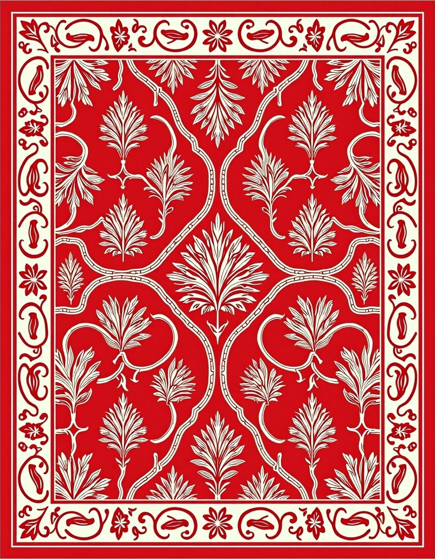 Classic Red White Floral Scroll Rug