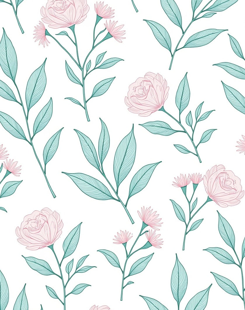 Floral Branch Pattern with Pink Blooms Rug