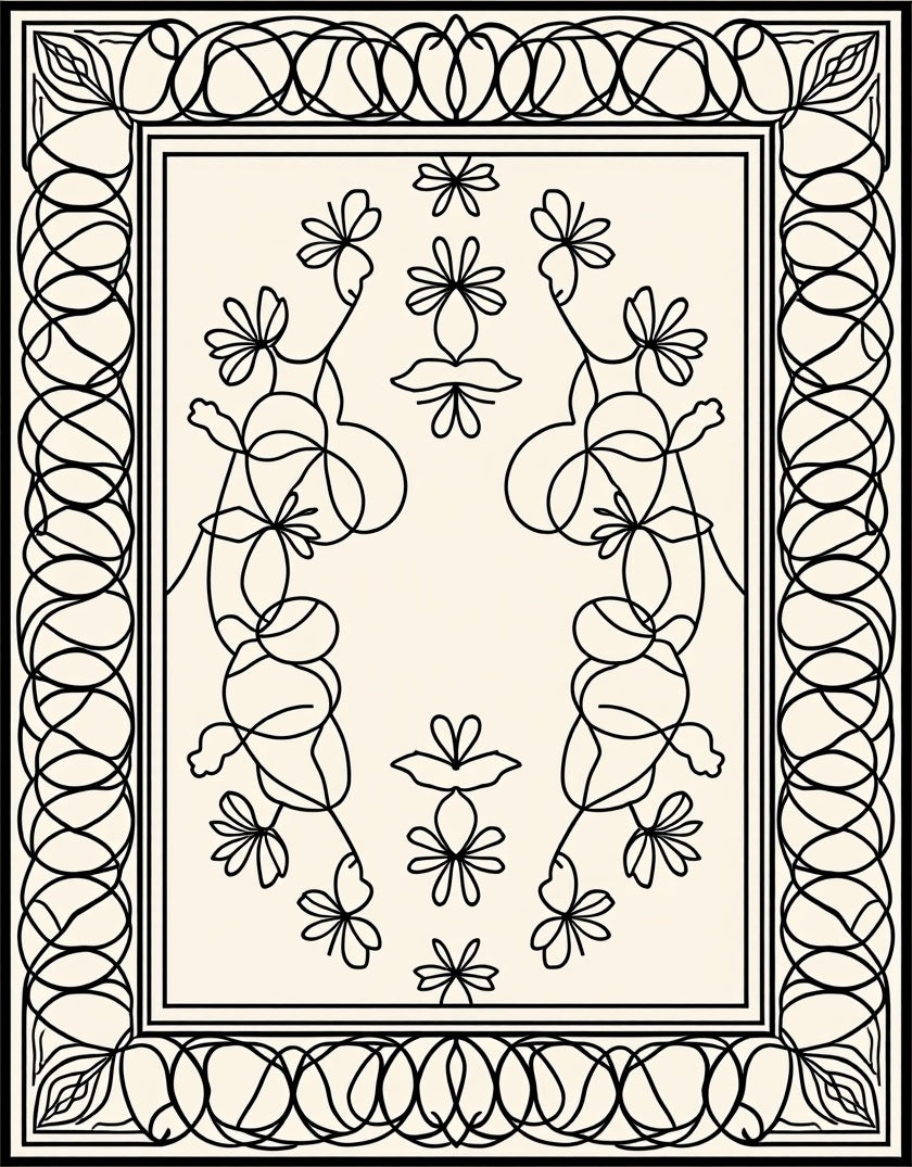 Whimsical Floral Line Art Design Rug
