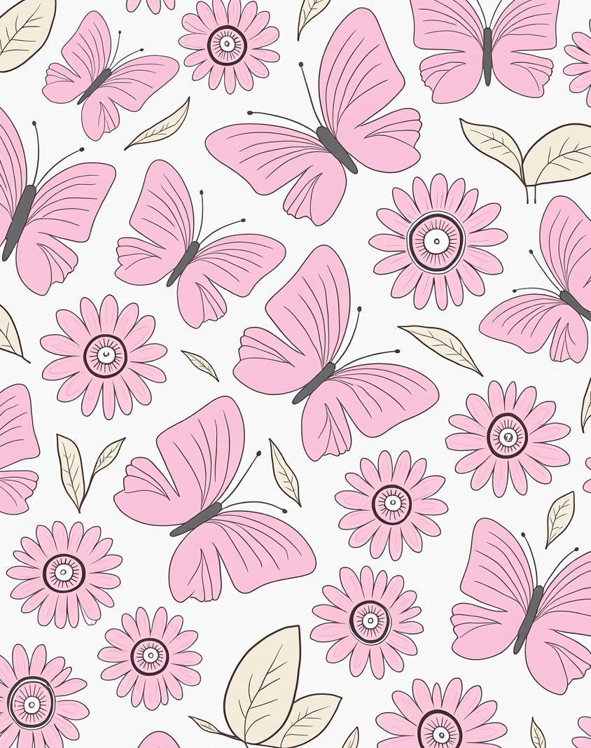 Pink Butterfly Daisy Pattern Rug