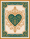 Teal Gold Heart Filigree Border Rug