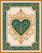 Teal Gold Heart Filigree Border Rug