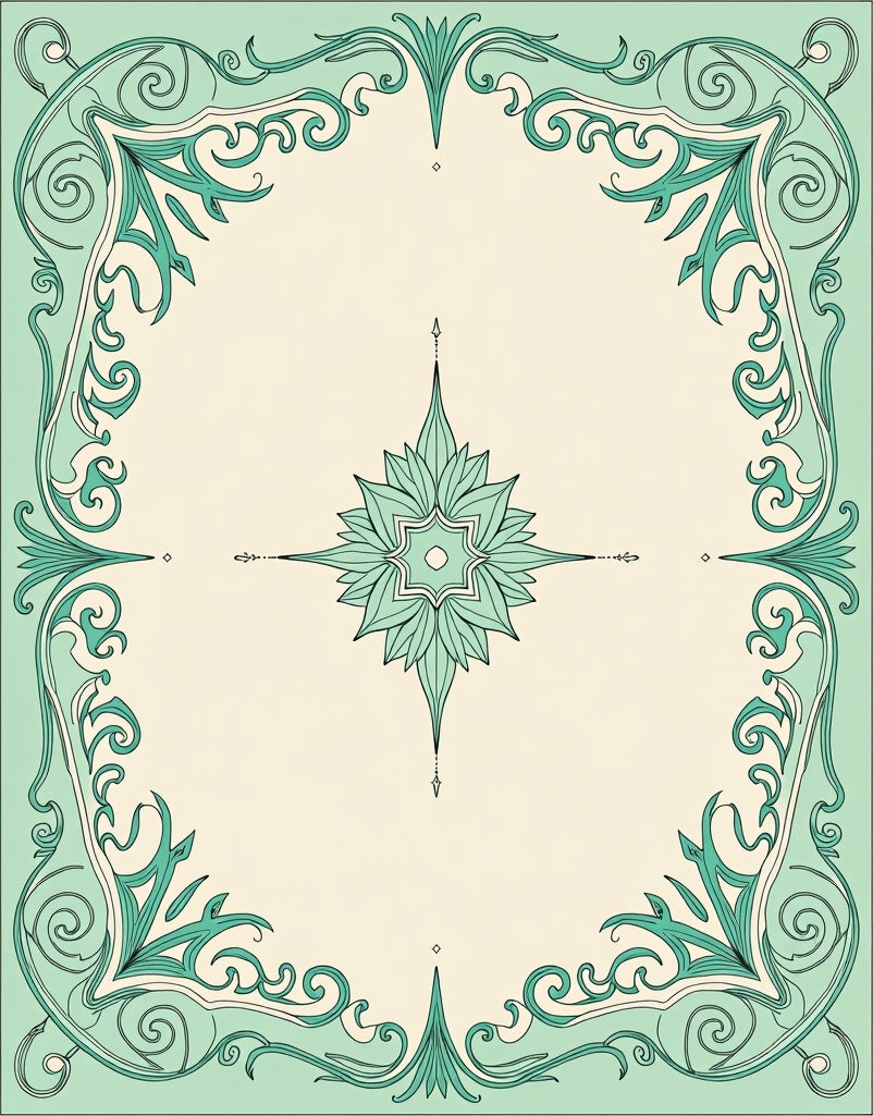 Art Nouveau Floral Swirl Teal Border Rug