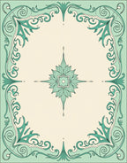 Art Nouveau Floral Swirl Teal Border Rug