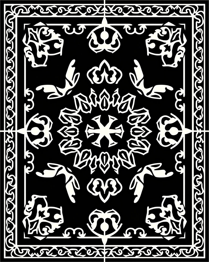 Monochrome Detailed Floral Medallion Rug