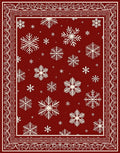 Snowflake Patterned Red Border Rug