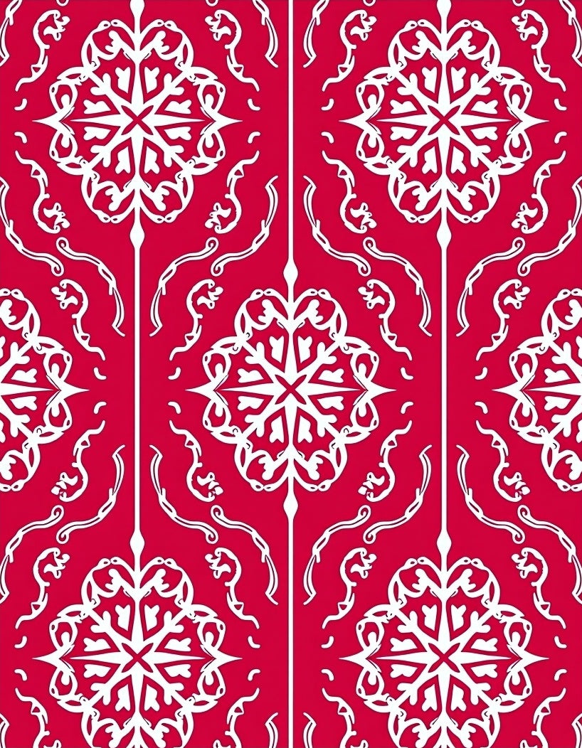Red White Intricate Floral Pattern Rug