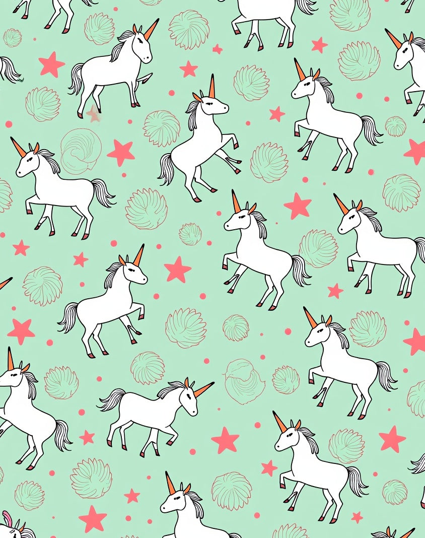 White Unicorn Star Mint Green Pattern Rug