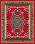 Red Floral Star Bordered Decorative Rug