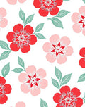 Bold Red Pink Floral Leaf Pattern Rug