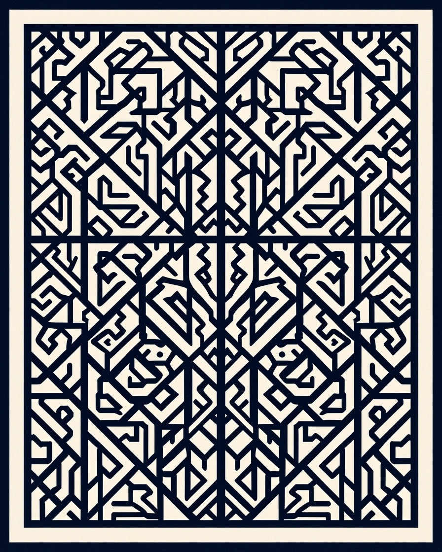 Geometric Maze Motif Graphic Pattern Rug