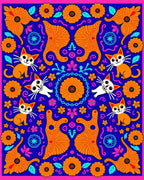 Whimsical Floral Cat Family Design Rug
