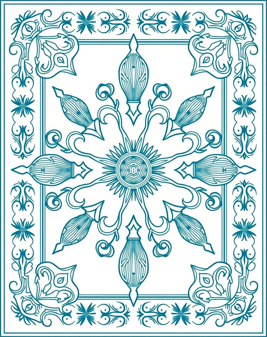 Teal Intricate Floral Sunburst Design Rug